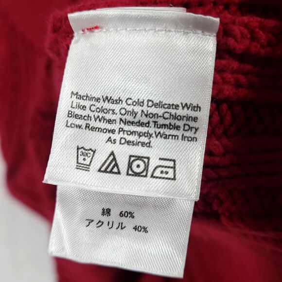 Y2K Cable knit Cowl Neck Button Sweater Eddie Bauer M Tall Red Chunky Preppy - Picture 9 of 14